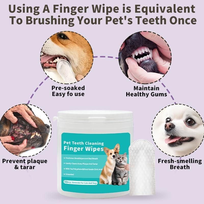 Disposable Dental Finger Wipes for Pets – 50 Count (Pack of 1)